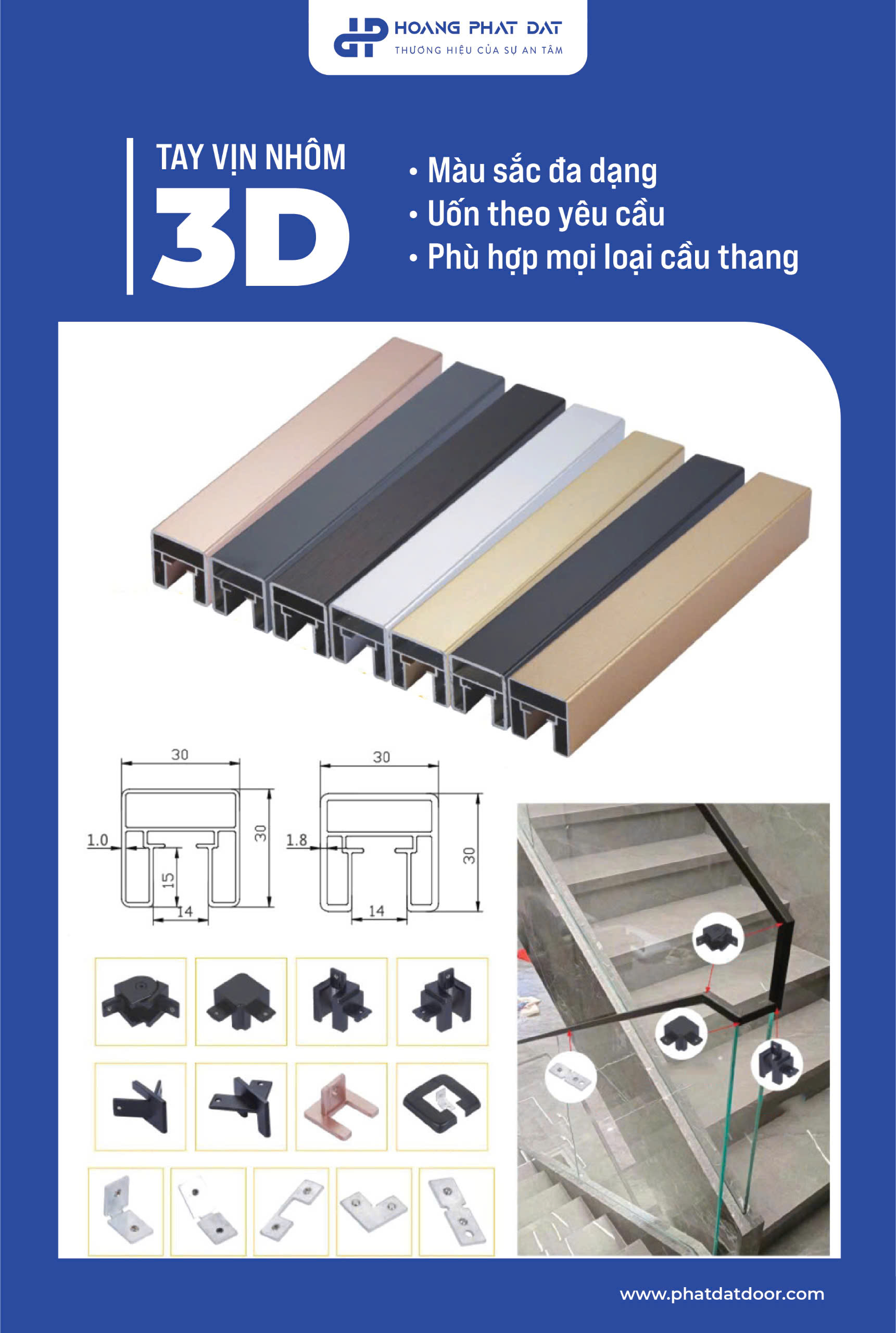 Tay Vịn Lan Can Cầu Thang Nhôm 3D Hộp 40x40