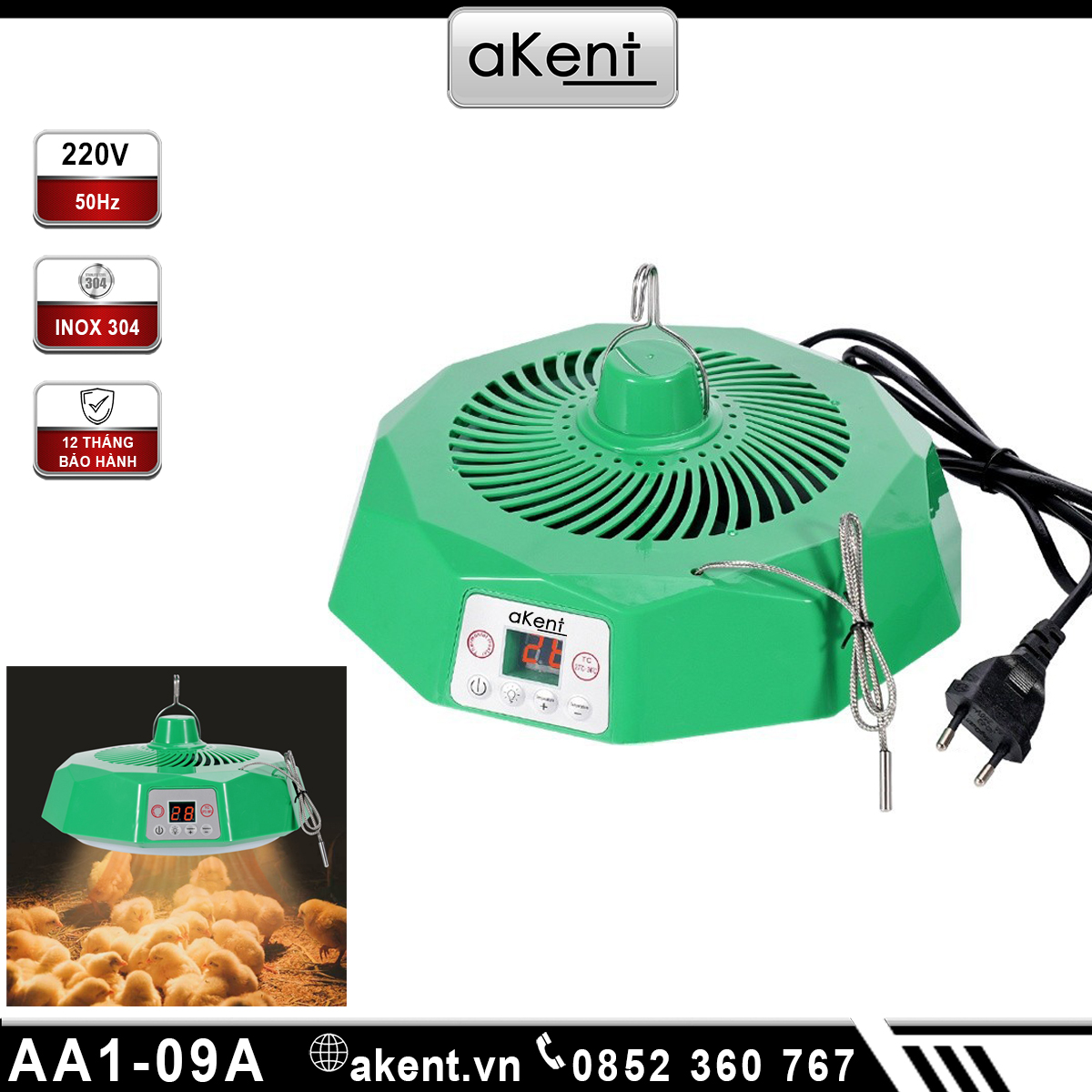 Đèn sưởi cho động vật chó mèo gà vịt và ngỗng có thể điều chỉnh và điều khiển nhiệt độ tự động AA1-09A