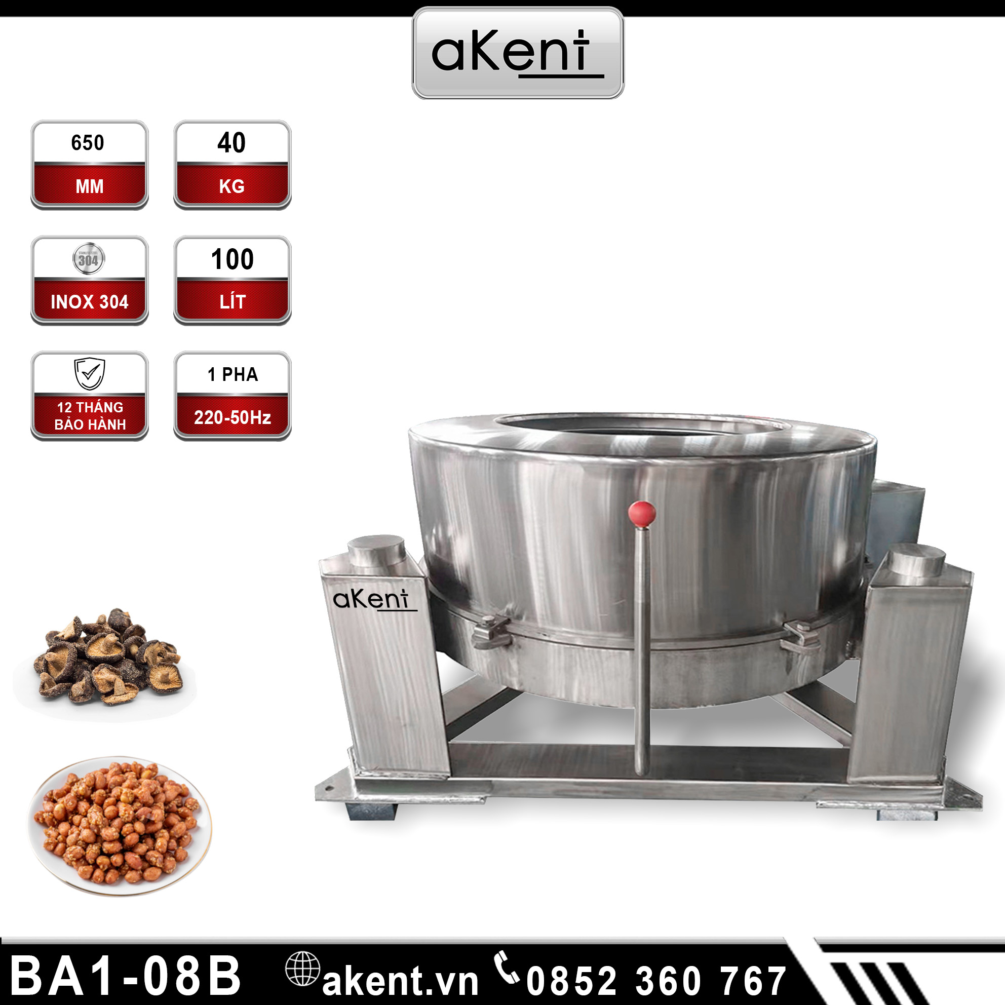 Mấy vắt ly thực phẩm công nghiệp 650mm 100Lít Chịu tải 40kg inox 304 BA1-08B