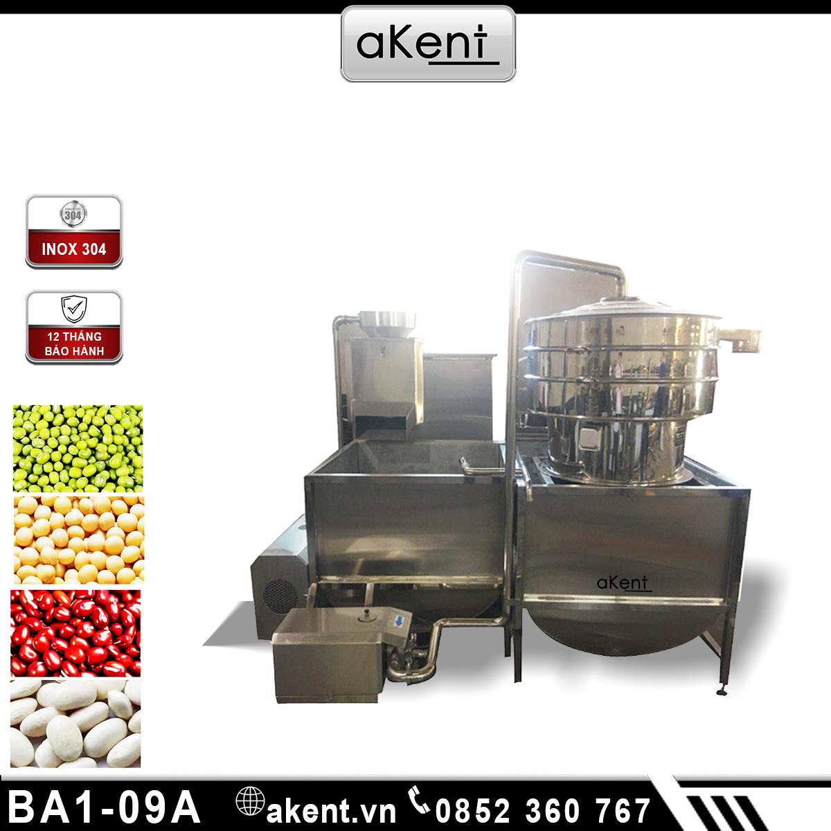 MÁY SÀNG RUNG BÓC VỎ ĐẬU VÀ RỬA CÁT TỰ ĐỘNG BA1-09A