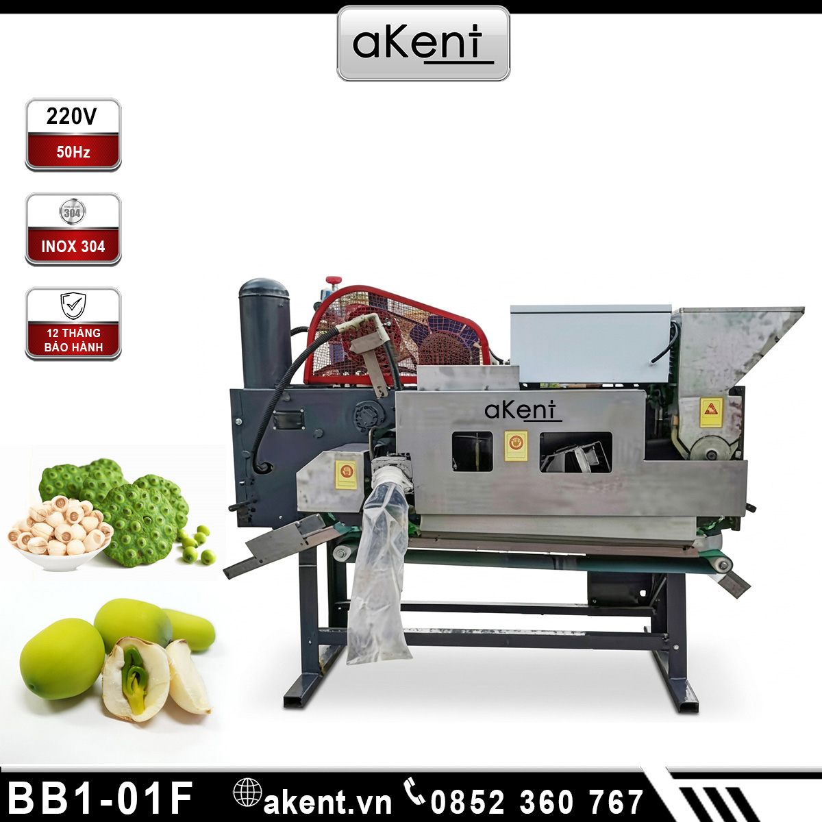 Máy lấy tim hạt sen tươi tự động dùng cho sản xuất công nghiệp BB1-01F