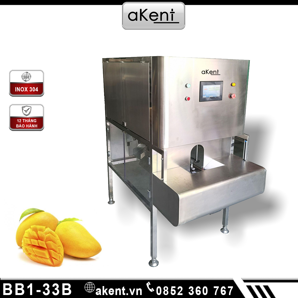 MÁY BÓC GỌT VỎ XOÀI XANH XOÀI VÀNG VÀ MÁY LẤY PHẦN THỊT XOÀI CÔNG NGHIỆP TỰ ĐỘNG BB1-33B