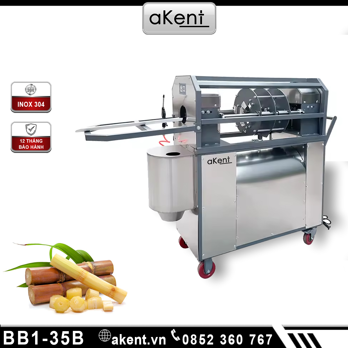 MÁY BÓC VỎ MÍA VÀ CẮT KHÚC MÍA DÙNG ĐIỆN BẰNG THÉP KHÔNG GỈ BB1-35B