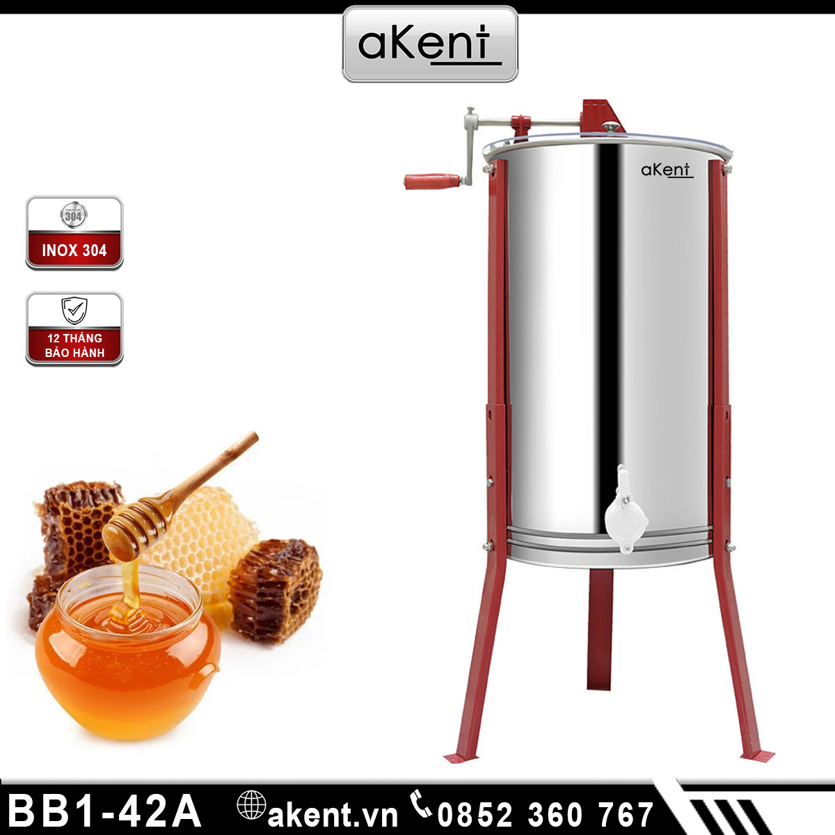 Máy ly tâm mật ong ba khung thủ công có chân đế BB1-42A