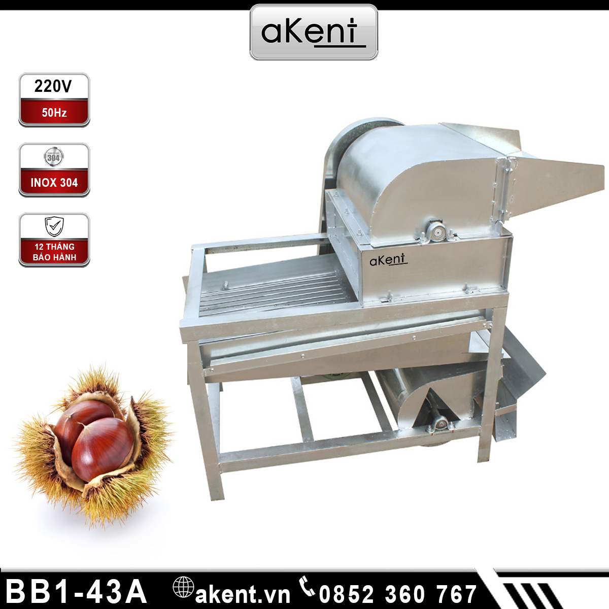 Máy tách vỏ ngoài của trái hạt dẻ BB1-43A