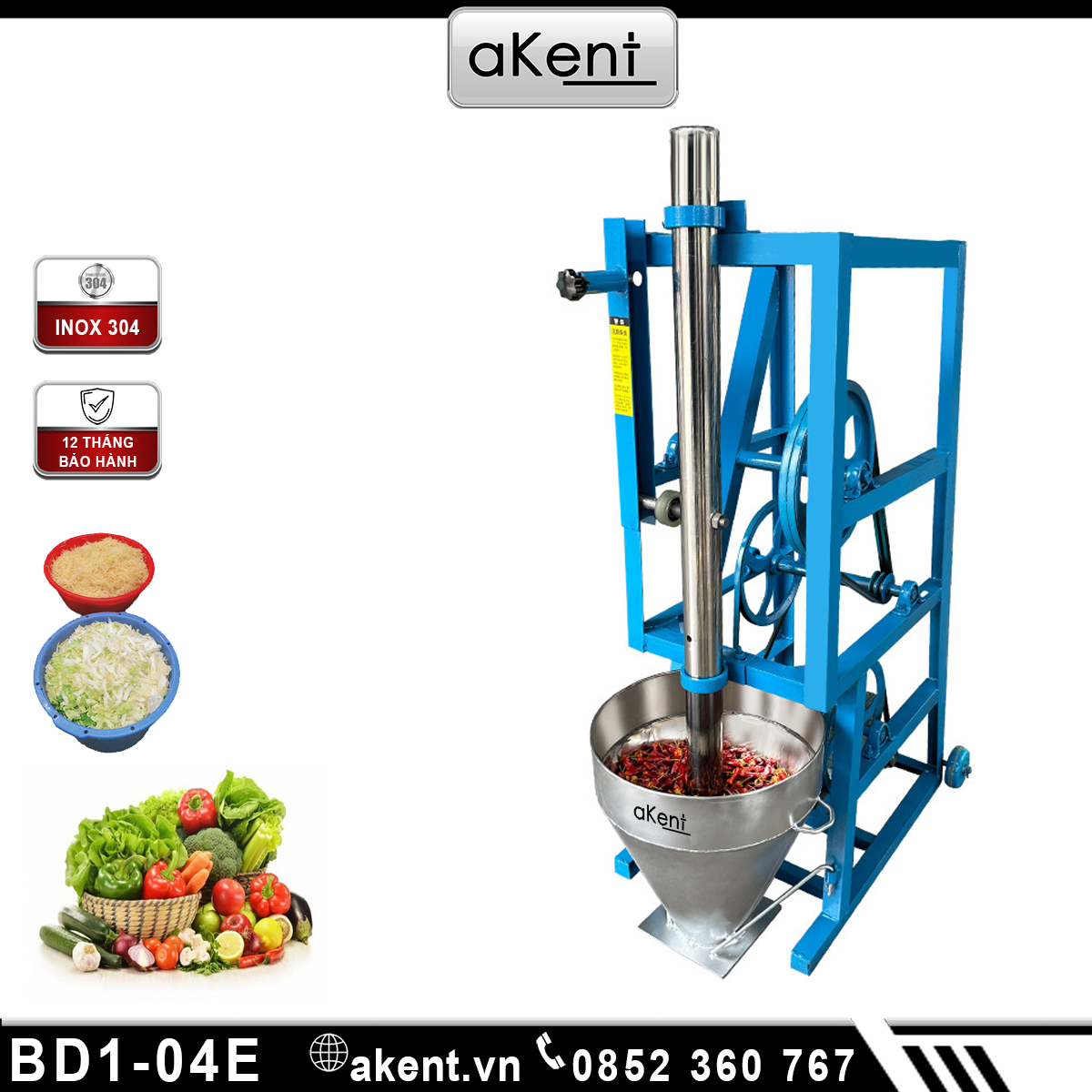 Máy giã ớt 1 cối nhỏ sắt mạ 30kg/giờ BD1-04E