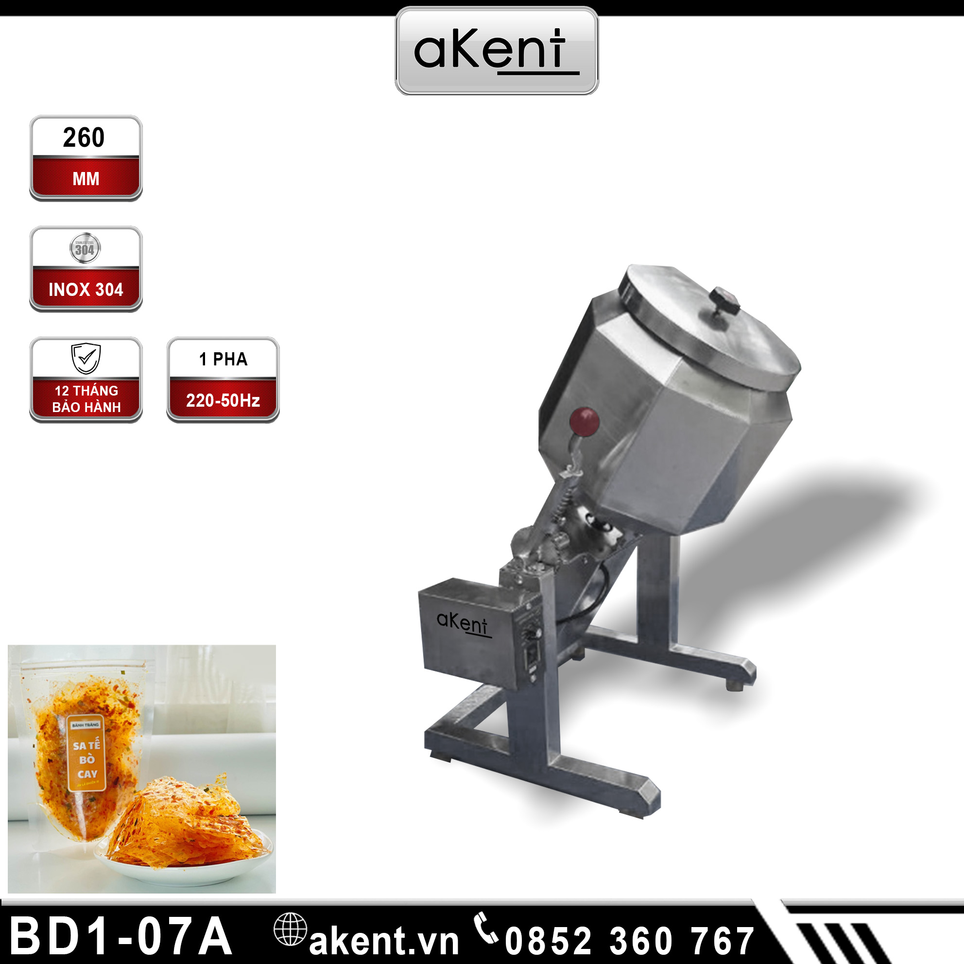 MÁY TRỘN LỒNG QUAY LOẠI ĐƯỜNG KÍNH 260MM BẰNG INOX 304 BD1-07A