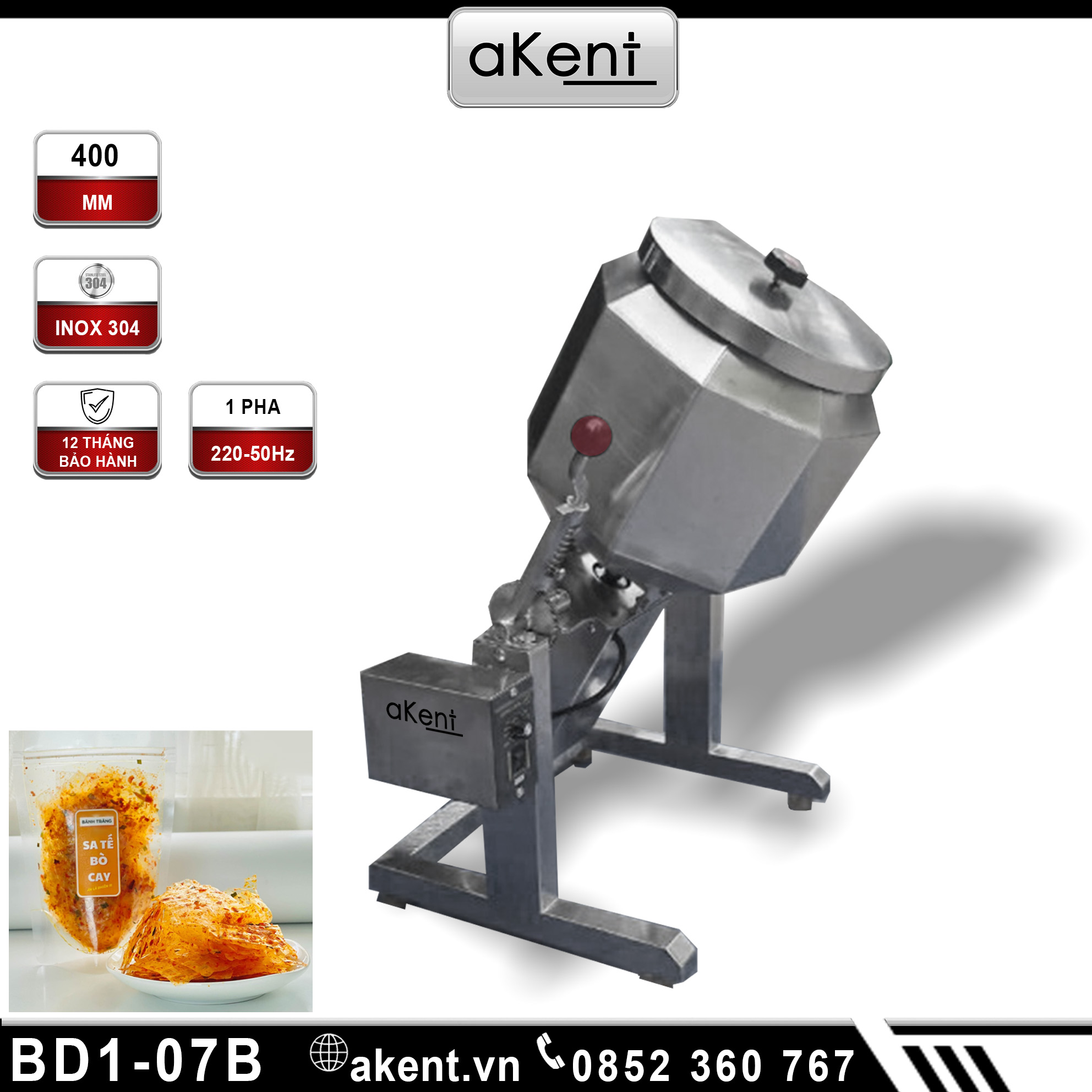 MÁY TRỘN LỒNG QUAY LOẠI ĐƯỜNG KÍNH 400MM BẰNG INOX 304 BD1-07B