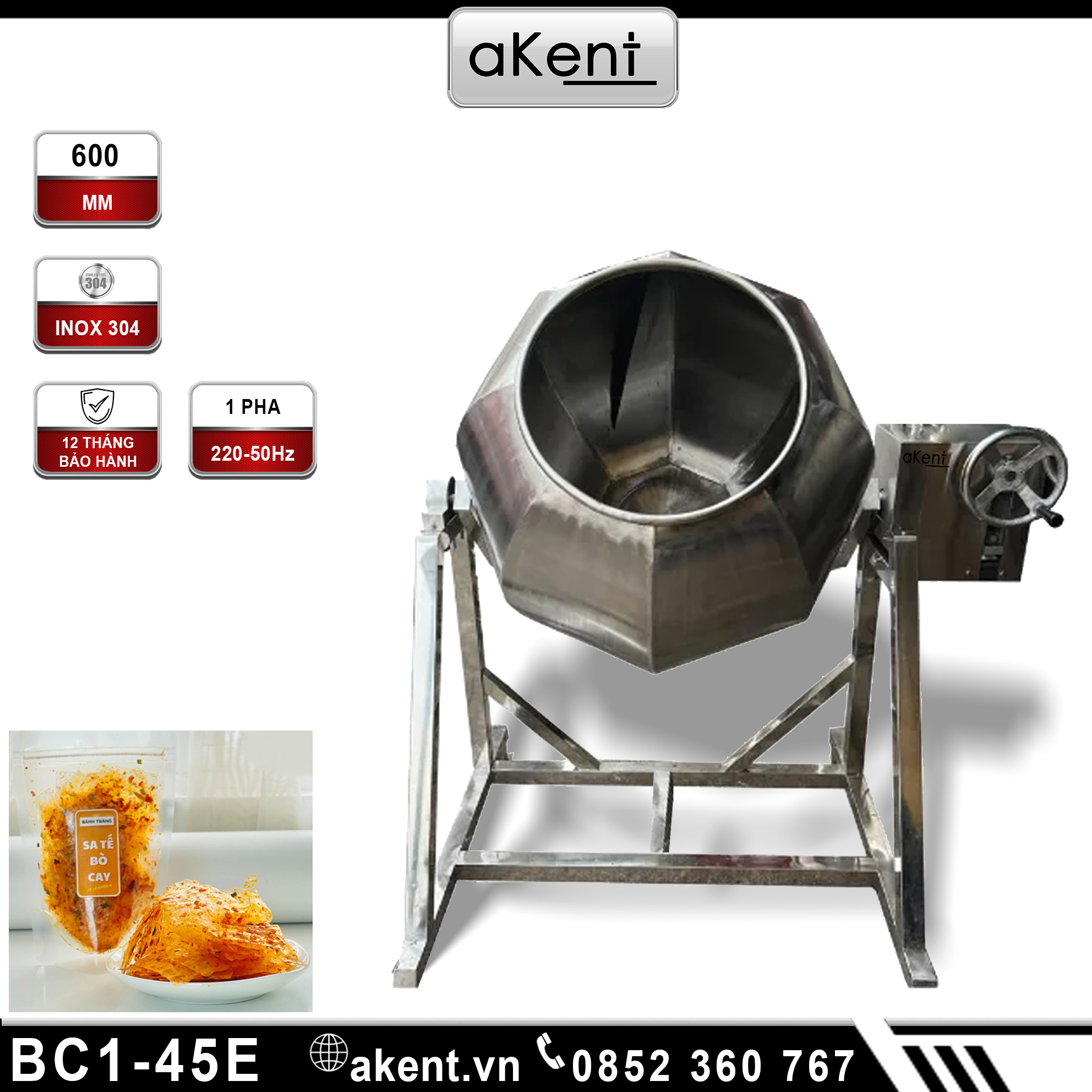 MÁY TRỘN THỰC PHẨM LỒNG QUAY DẠNG KHÍA LOẠI 600MM ĐỔ LIỆU THỦ CÔNG BẰNG INOX 304 BD1-07C