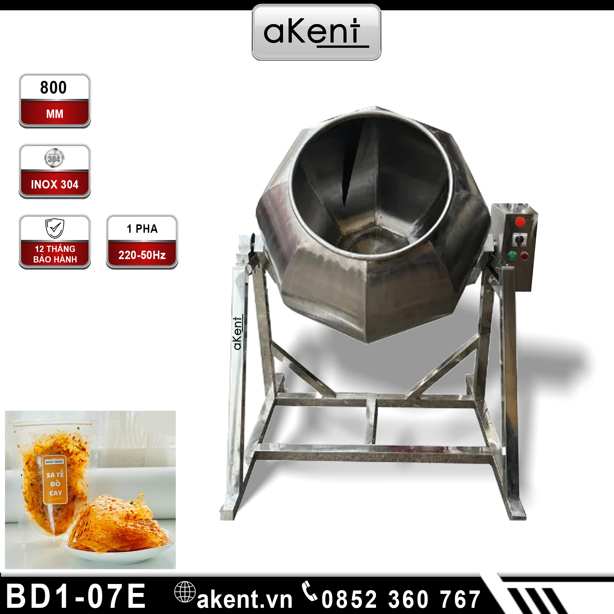 MÁY TRỘN THỰC PHẨM LỒNG QUAY DẠNG KHÍA LOẠI 800MM ĐỔ LIỆU BẰNG ĐIỆN BẰNG INOX 304 BD1-07E