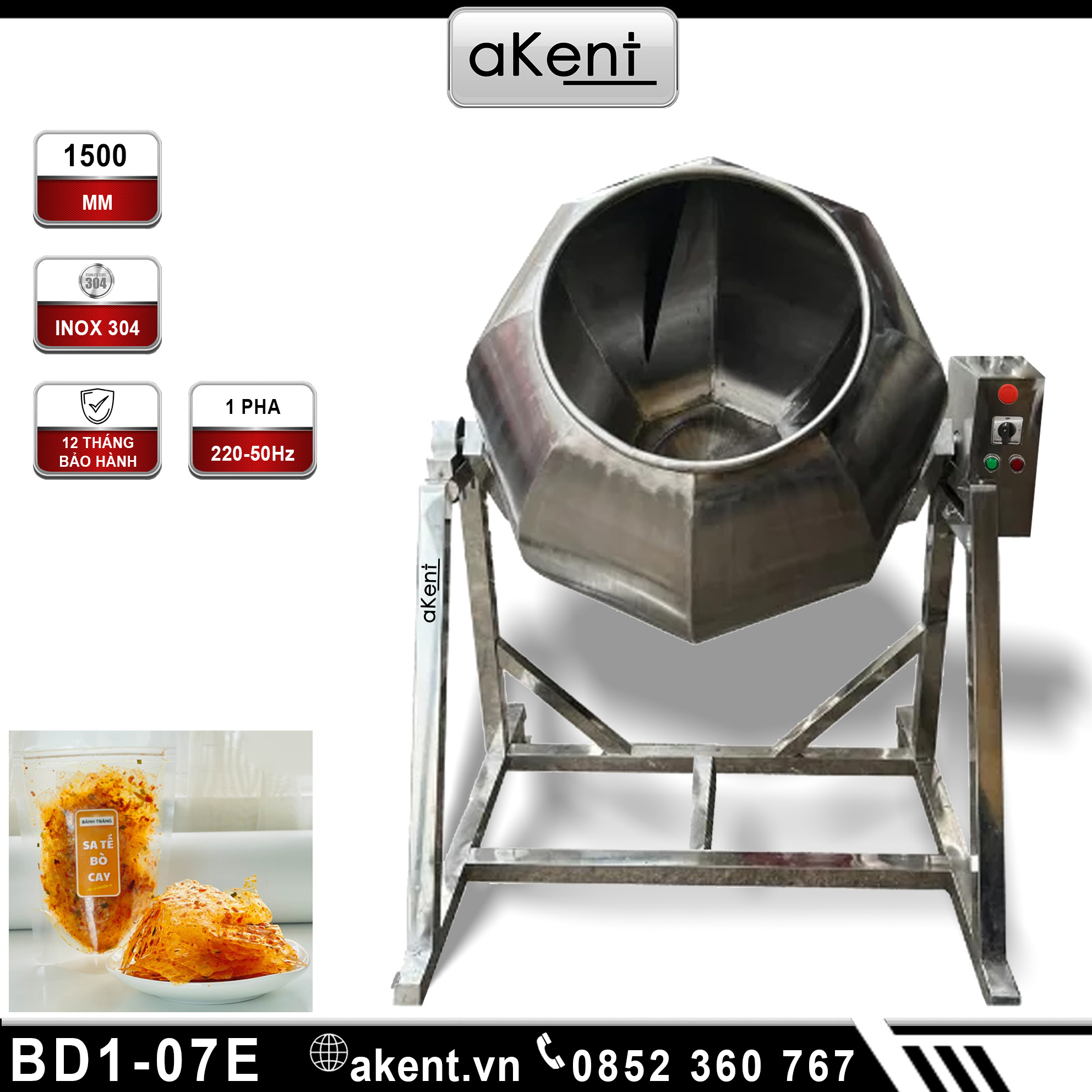 MÁY TRỘN THỰC PHẨM LỒNG QUAY DẠNG KHÍA LOẠI 1500 MM ĐỔ LIỆU BẰNG ĐIỆN BẰNG INOX 304 BD1-07H