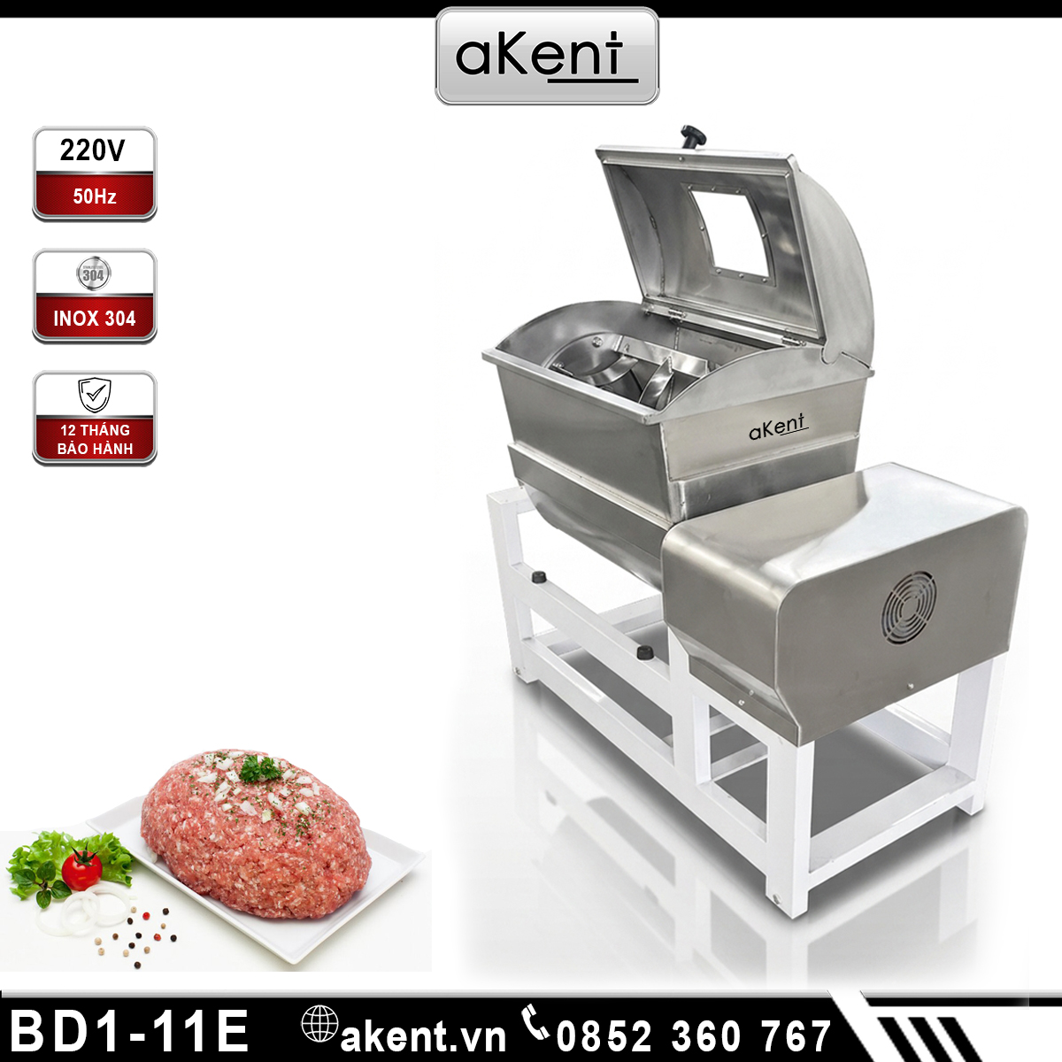 Máy trộn thịt xay lồng ngang 25 kg loại chân trắng BD1-11E