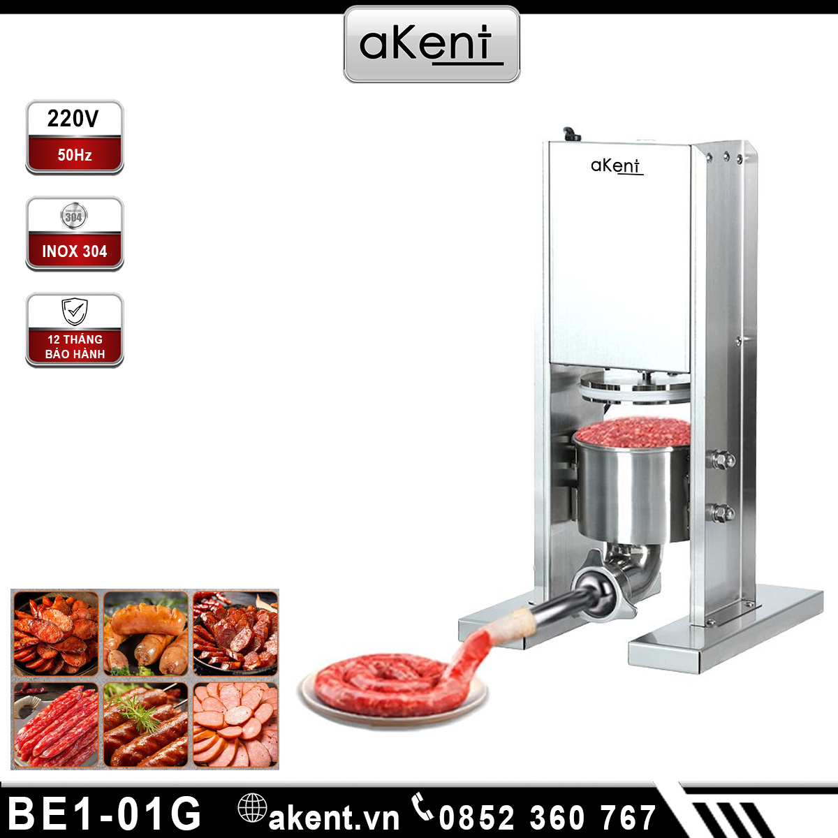 Máy đùn xúc xích lạp xưởng bằng thép không gỉ loại nhỏ BE1-01G