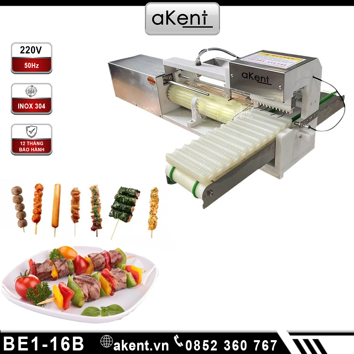 Máy xiên thịt cá viên bò lá lót, gà tăm tre 15cm tự động BE1-16B