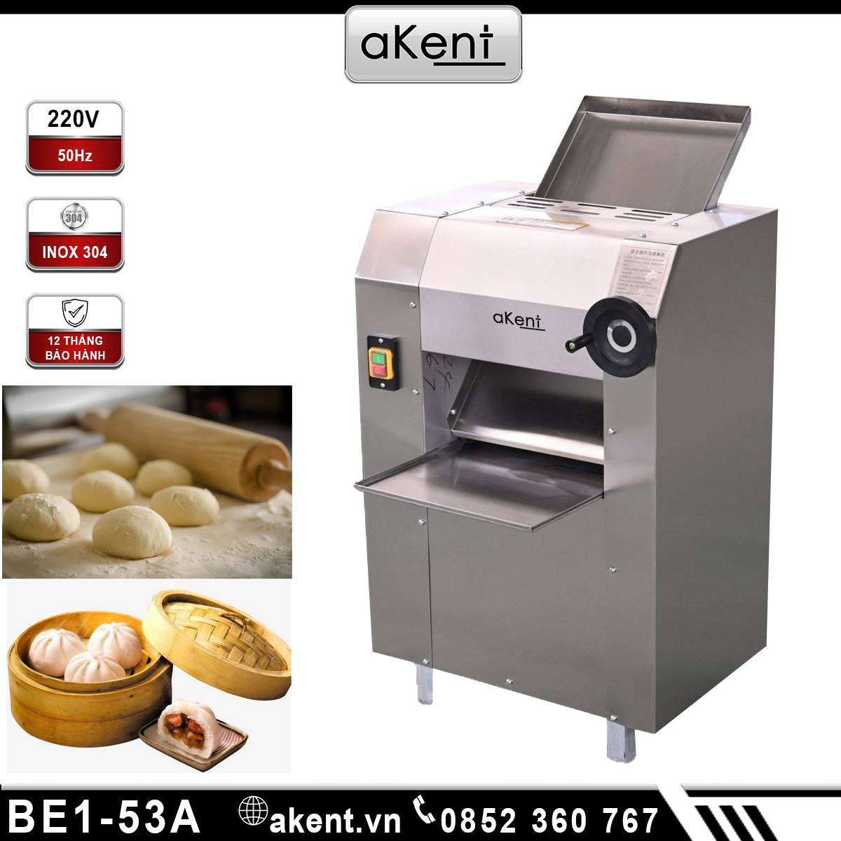 Máy cán bột làm bánh bao và há cảo đa chức năng điều chỉnh độ dày BE1-53A