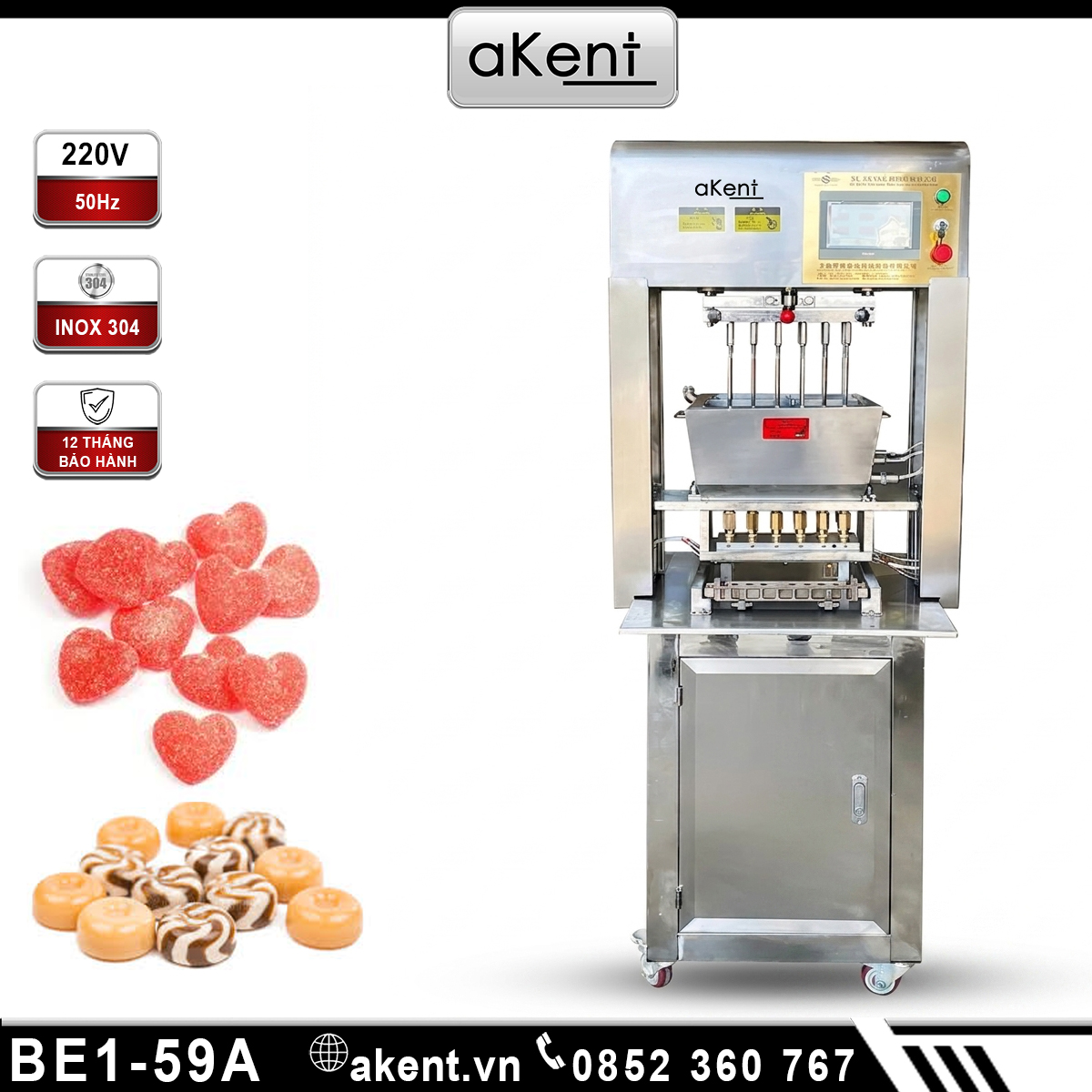 Máy đúc kẹo mềm kẹo cứng kẹo mút cỡ nhỏ bán tự động điều khiển bằng bàn đạp chân BE1-59A