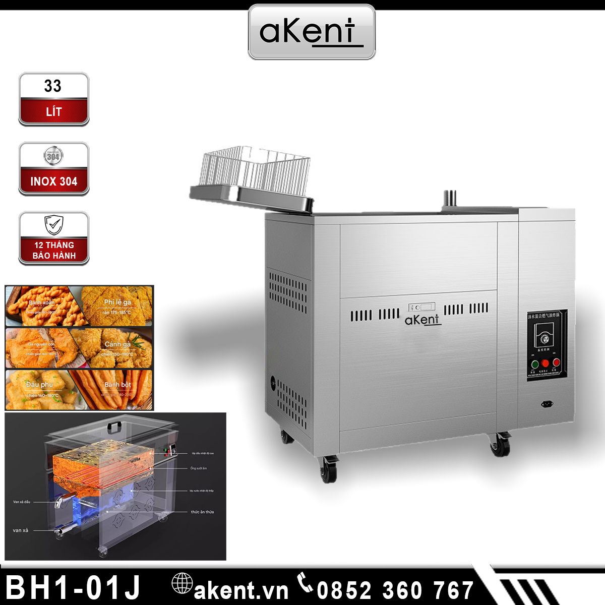 BẾP CHIÊN CÔNG NGHIỆP 33 LÍT TÁCH NƯỚC TIẾT KIỆM DẦU BH1-01J