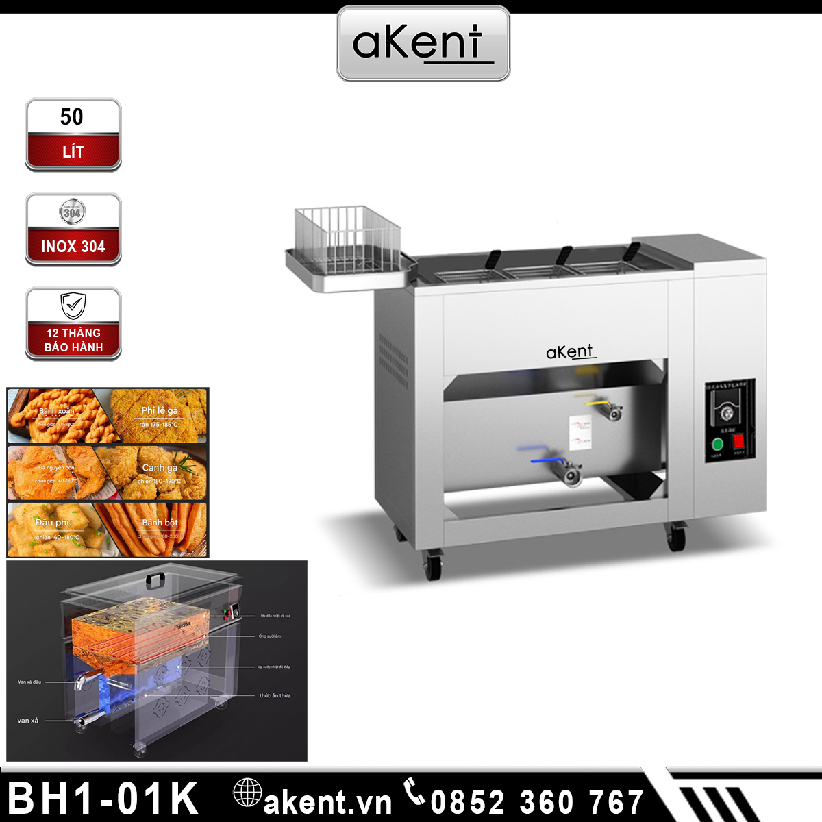 BẾP CHIÊN CÔNG NGHIỆP 50 LÍT TÁCH NƯỚC TIẾT KIỆM DẦU BH1-01K