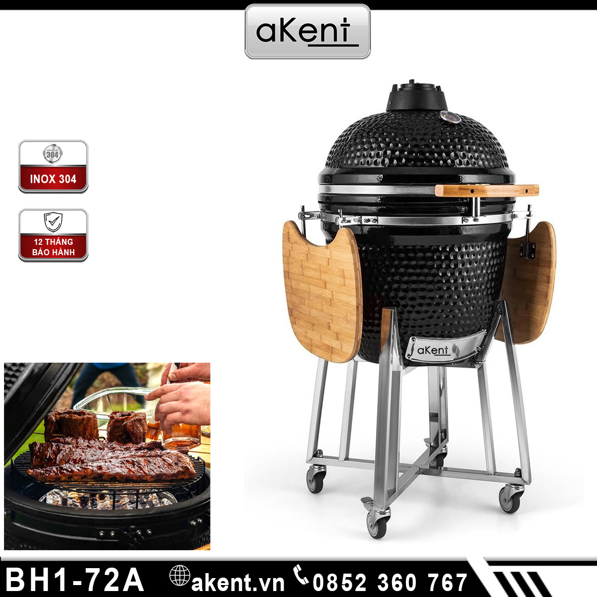 Lò nướng hun khói BBQ gốm tròn ngoài trời dùng than kiểu Mỹ kamado 
BH1-72A