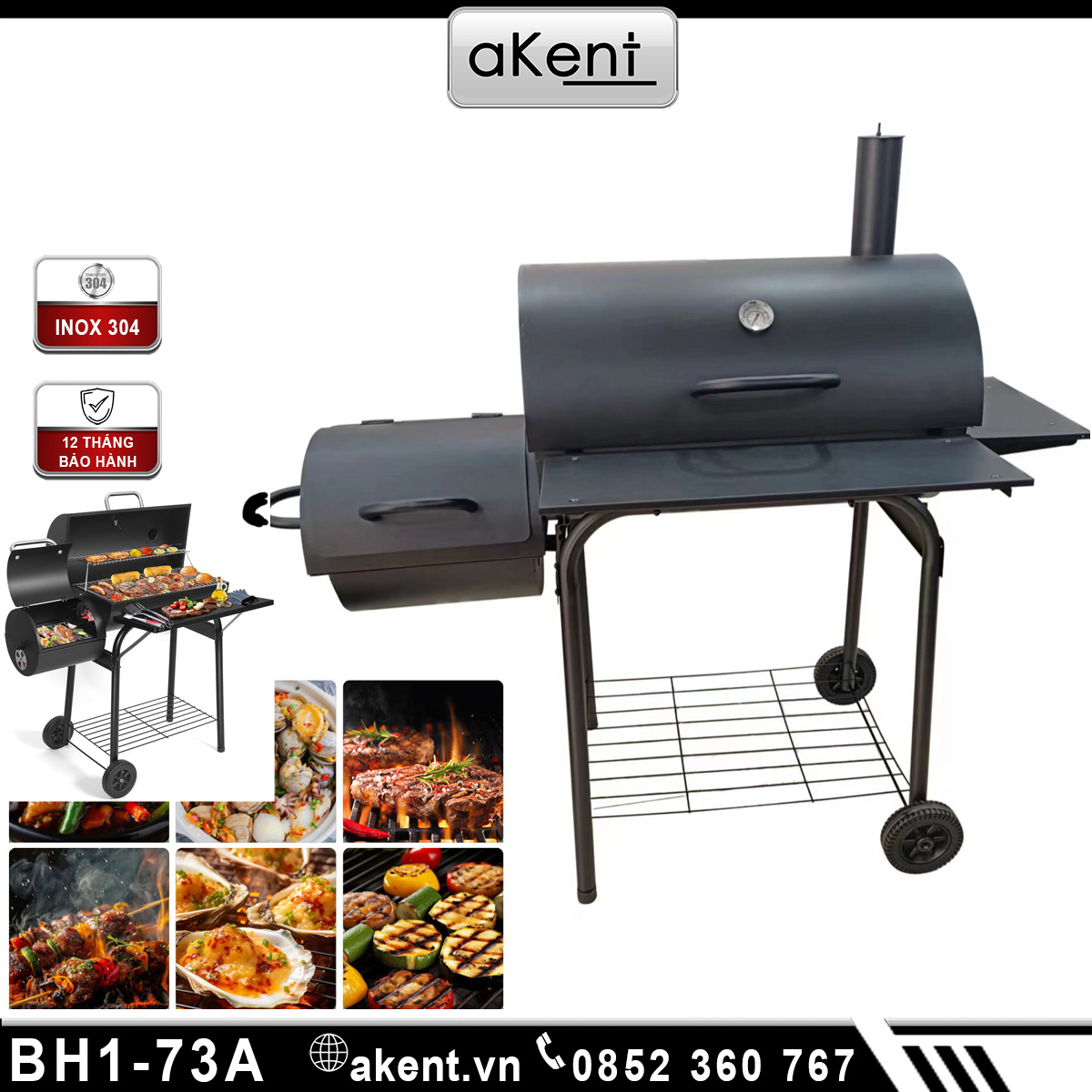 Bếp nướng BBQ sân vườn kiểu hai lò nướng riêng biệt BH1-73A