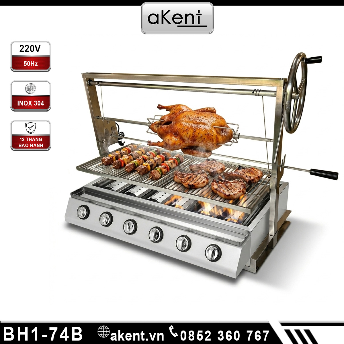 Dụng cụ nướng BBQ có thể nâng hạ có bếp ga bên dưới BH1-74B