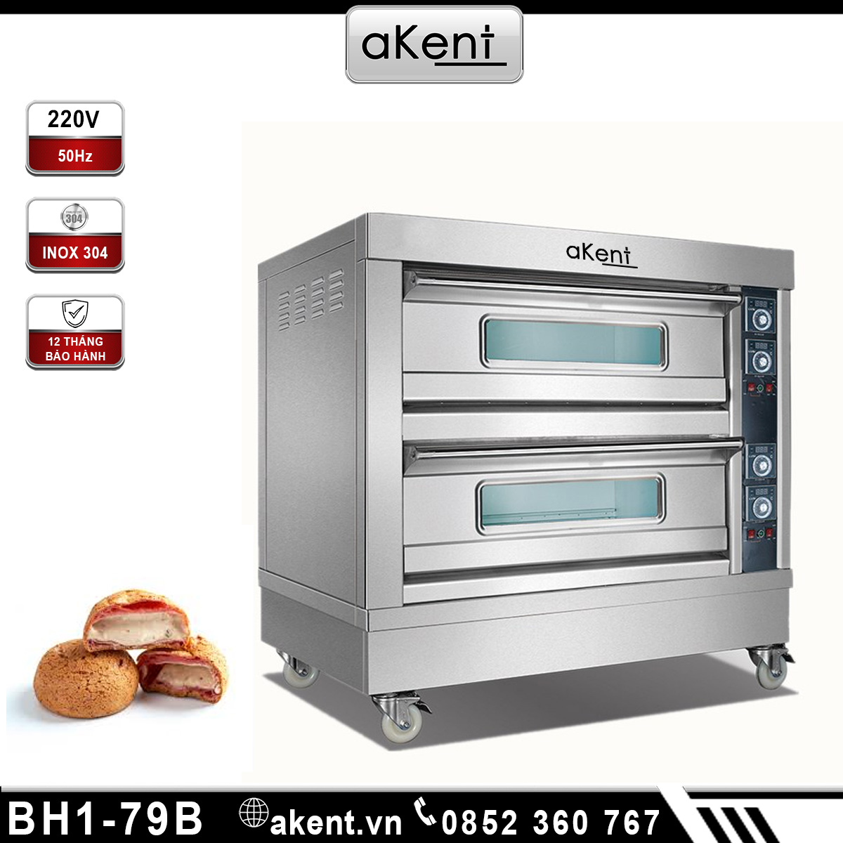 Lò nướng bánh 2 tầng dùng điện bằng inoxBH1-79B