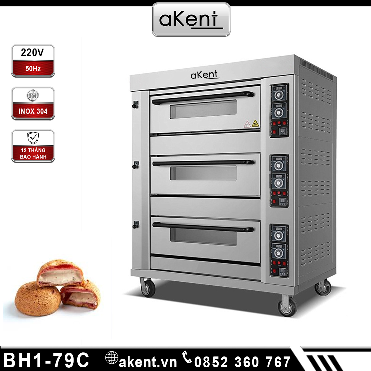 Lò nướng bánh 3 tầng dùng điện bằng inoxBH1-79C