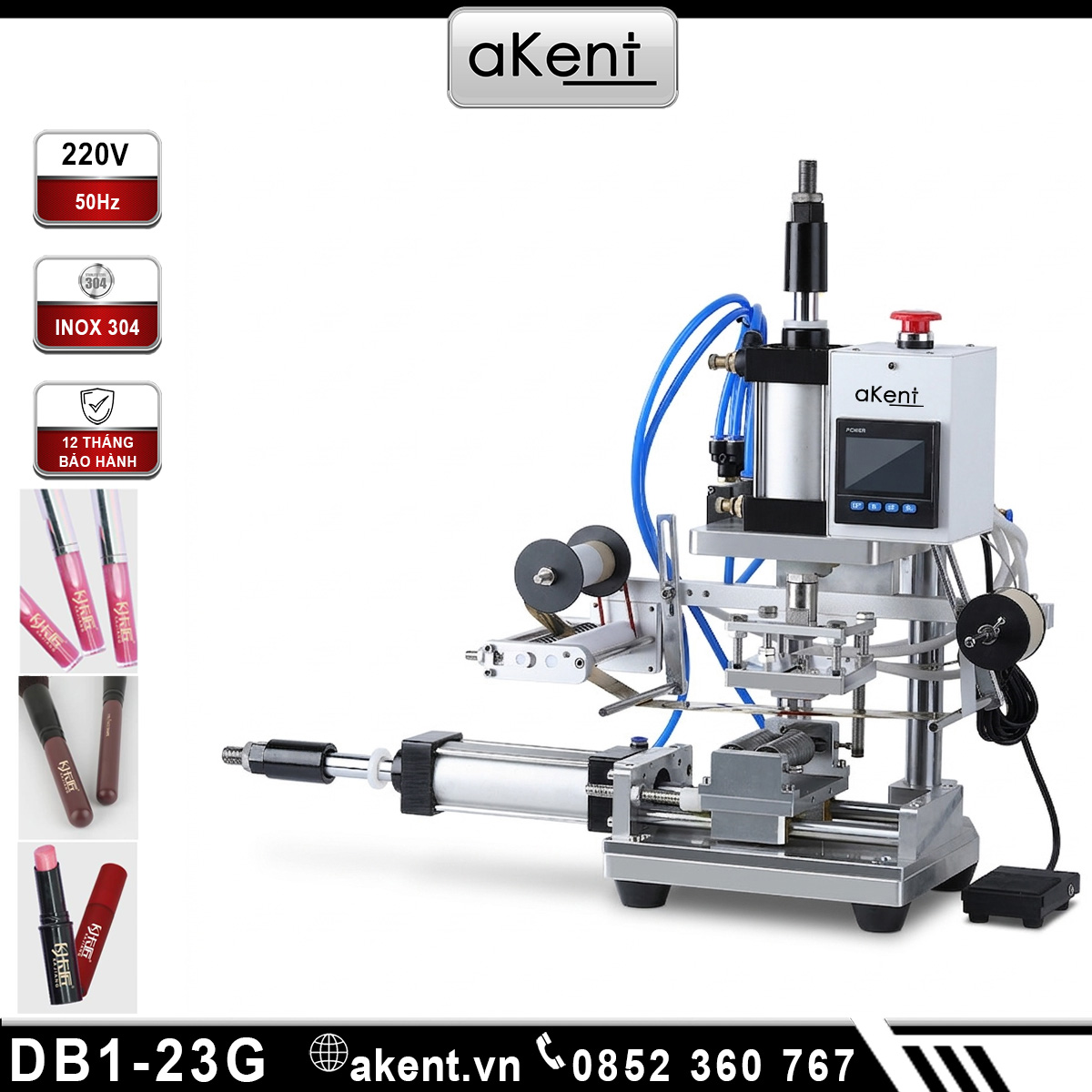 Máy dập nóng khí nén dùng cho các sản phẩm hình trụ bằng nhựa, acrylic hình ống DB1-23G