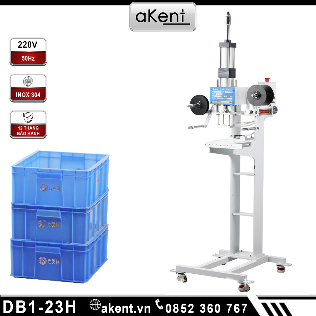 Máy dập nóng khí nén dùng cho thùng nhựa ABS/PPS đựng trái cây, hộp đựng thực phẩm , dập logo, hoa văn, nhãn hiệu và dập bạc nóng. DB1-23H