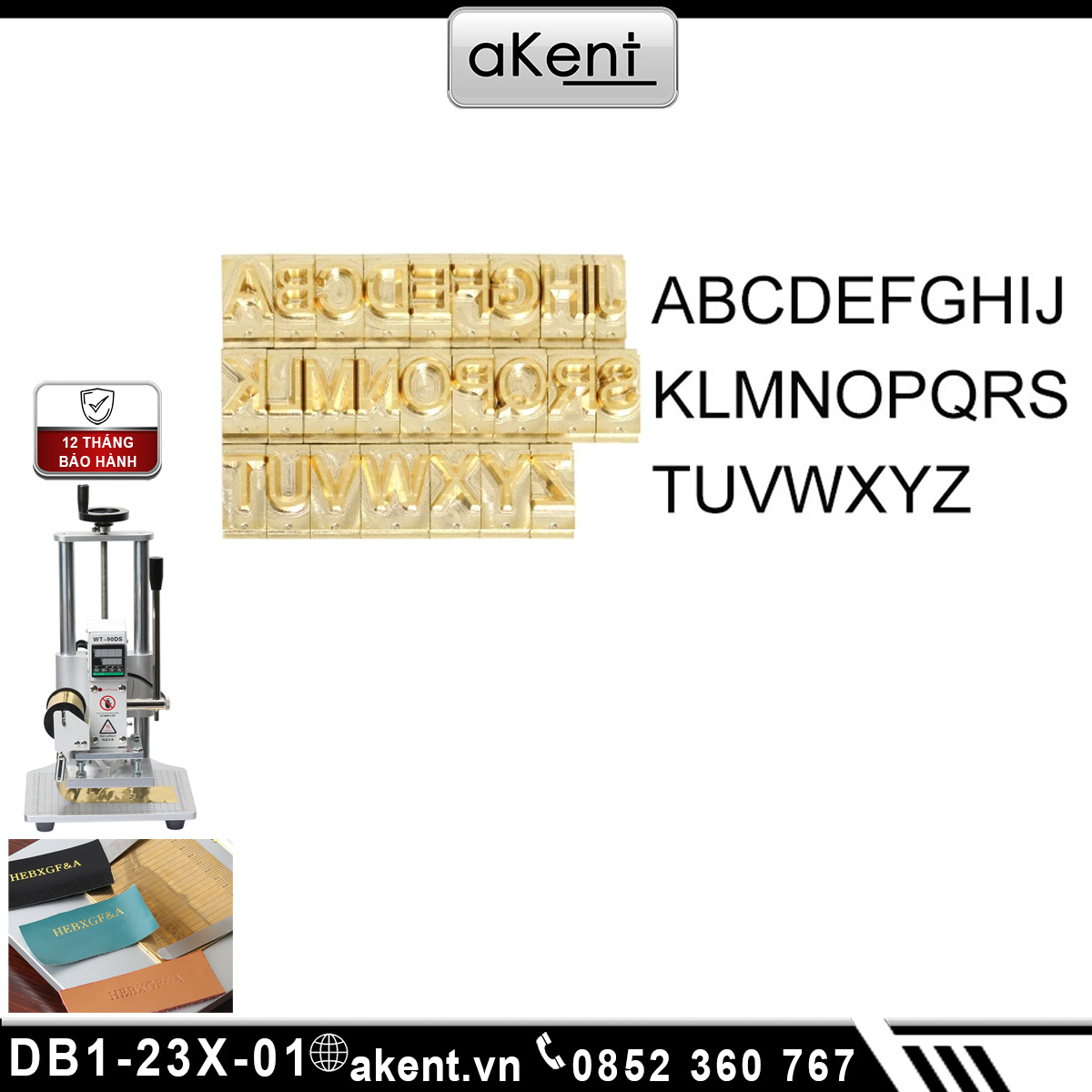 Hộp đựng khuôn chữ số và logo đồng cho máy ép nhiệt DB1-23X-01