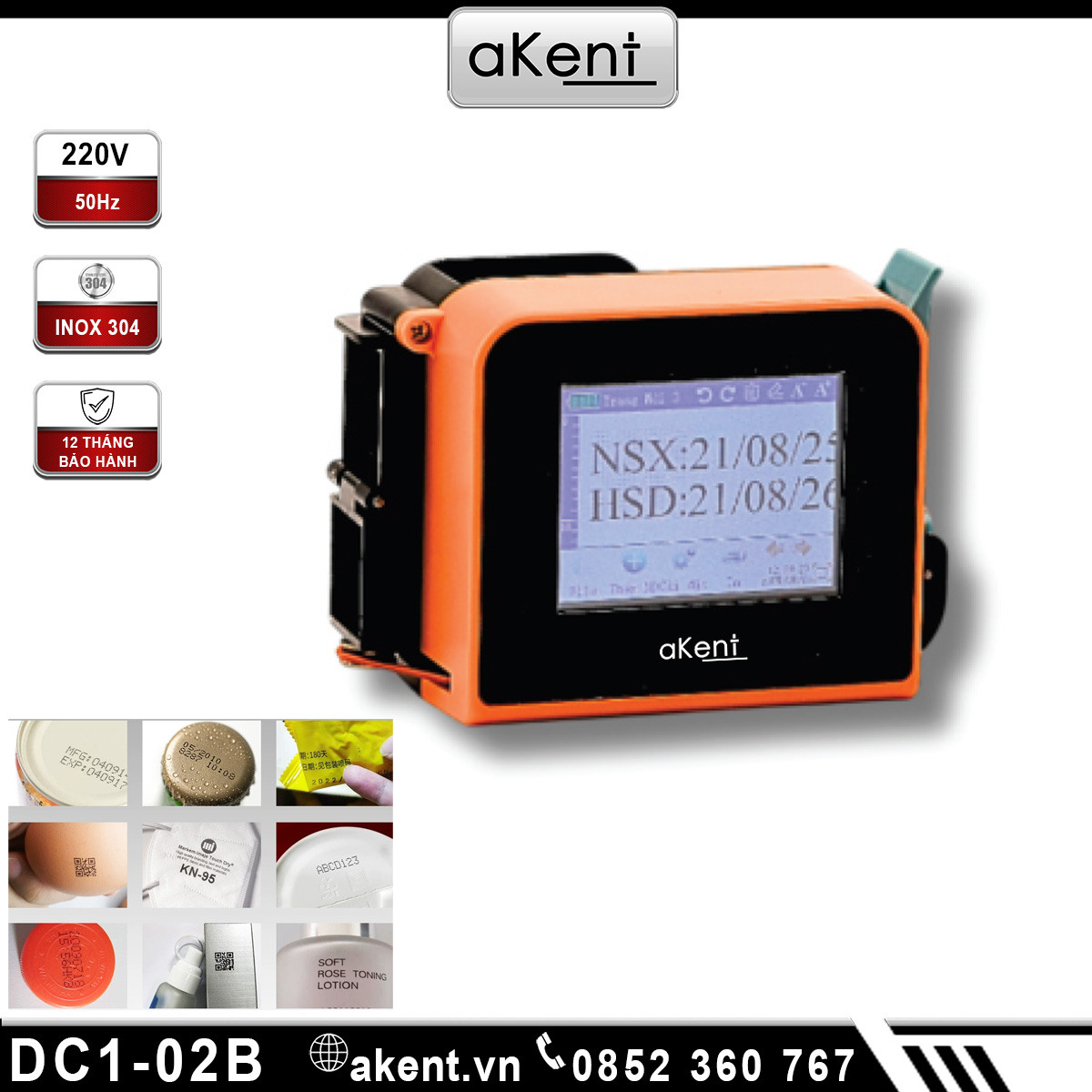 Máy in phun cầm tay mini dùng để in ngày sản xuất, số lô và mã QR lên túi bao bì dập nổi. DC1-02B