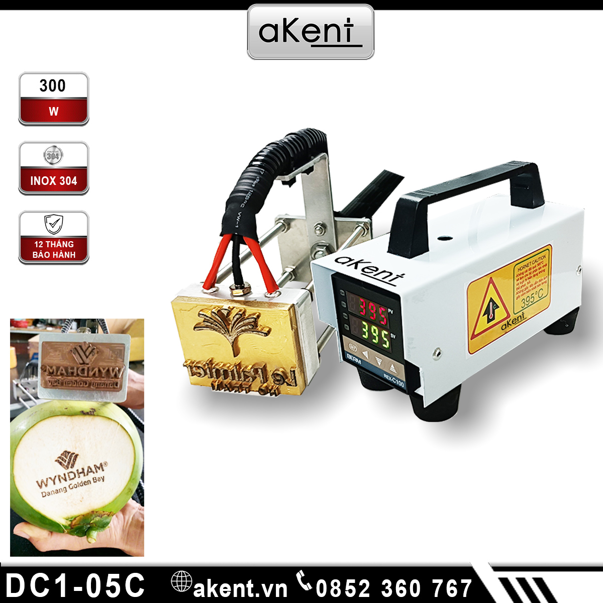 Máy in nhiệt Logo 300W lên vỏ dừa tươi cầm tay thế hệ 2 DC1-05C