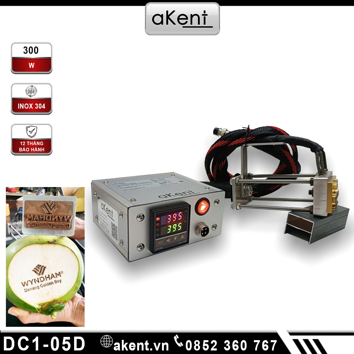 Máy in nhiệt Logo 300W lên vỏ dừa tươi cầm tay thế hệ 3 DC1-05D