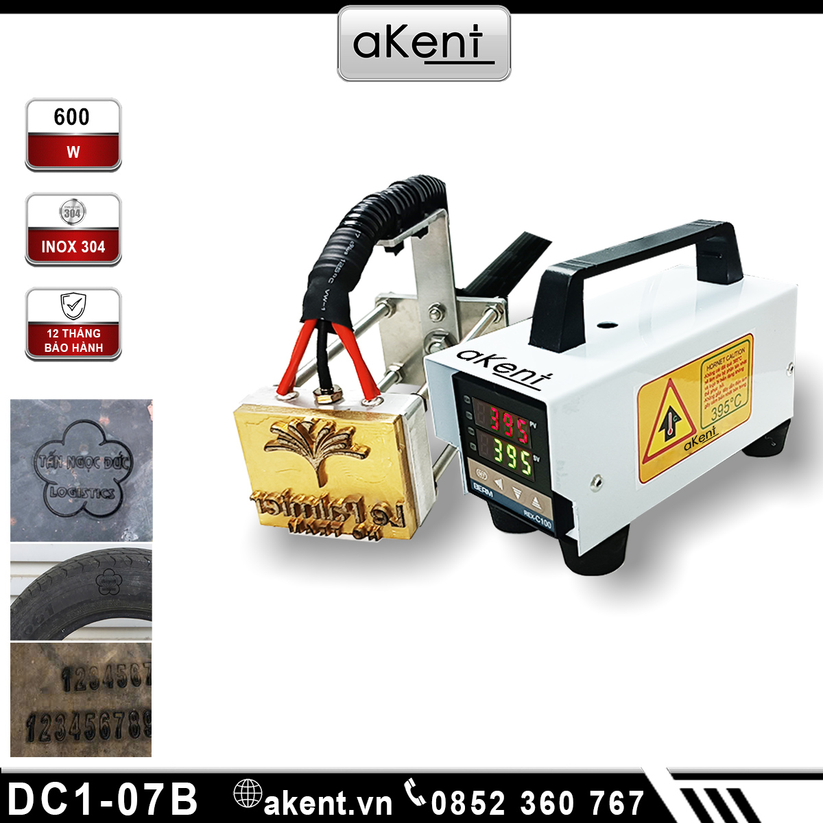 MÁY IN NHIỆT LOGO 600W LÊN VỎ CAO SU XE Ô TÔ CẦM TAY THẾ HỆ 2 DC1-07B