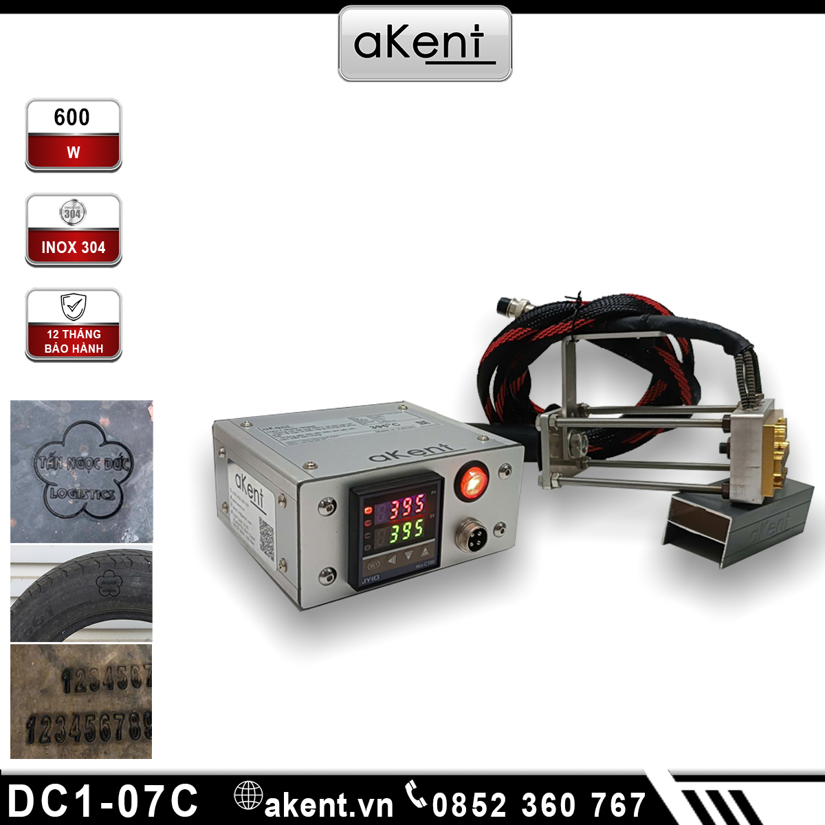 MÁY IN NHIỆT LOGO 600W LÊN VỎ CAO SU XE Ô TÔ CẦM TAY THẾ HỆ 3 DC1-07C