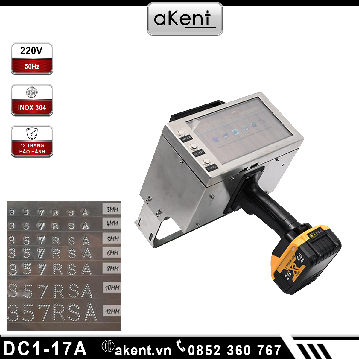 Máy khắc chữ số dạng đóng gõ di động dùng pin lithium