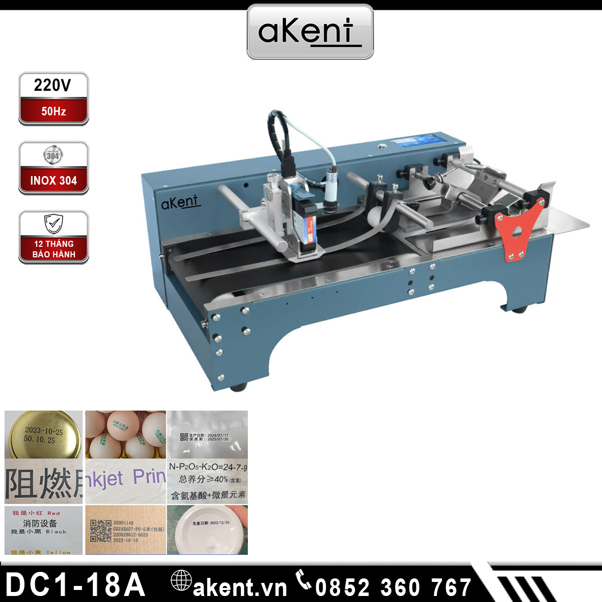 Máy in số lô và mã QR ngày sản xuất trên băng tải tự động DC1-18A