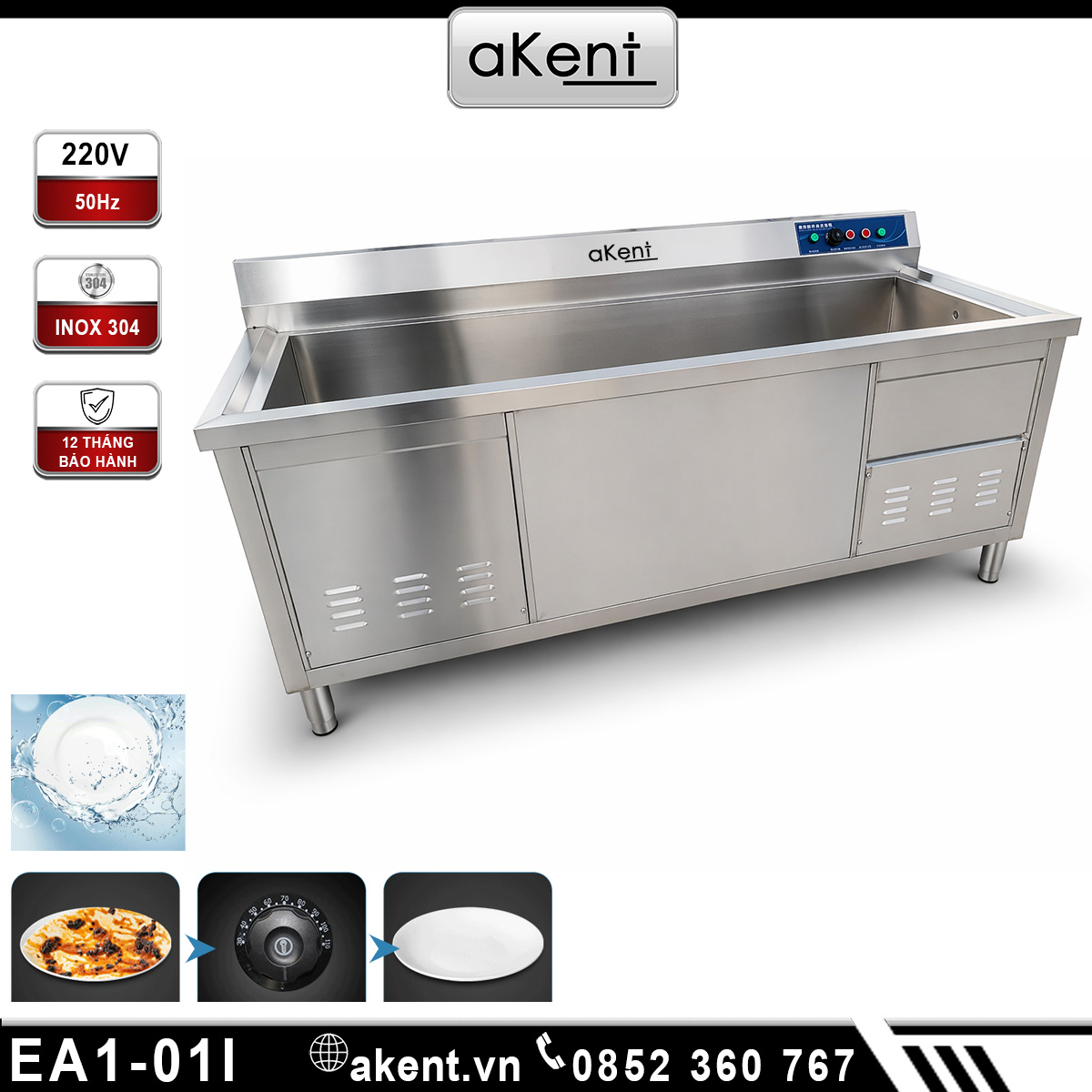 Máy rửa chén bồn siêu âm tự động bằng thép không gỉ 190X80cm EA1-01I