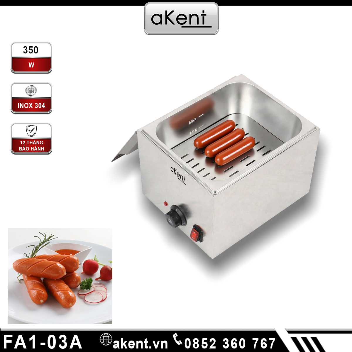 MÁY HÂM NÓNG XÚC XÍCH VÀ THỰC PHẨM THÉP KHÔNG GỈ FA1-03A