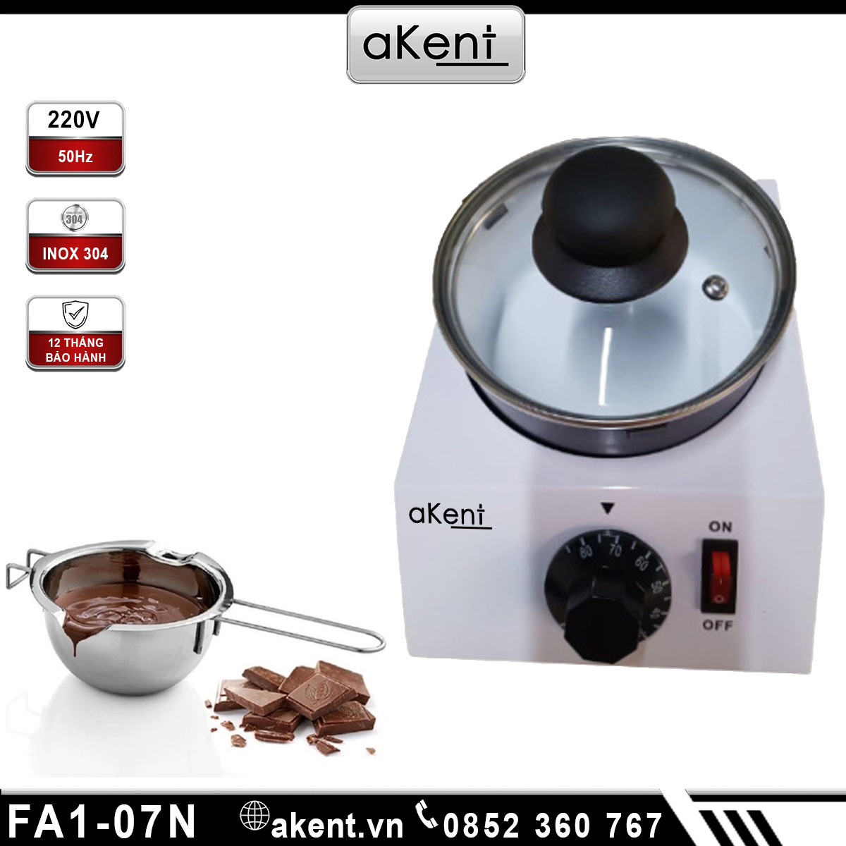 Máy nấu chảy giữ ấm Socola 1 ngăn loại nhỏ bằng gốm có tay chỉnh nhiệt độ cơ FA1-07N