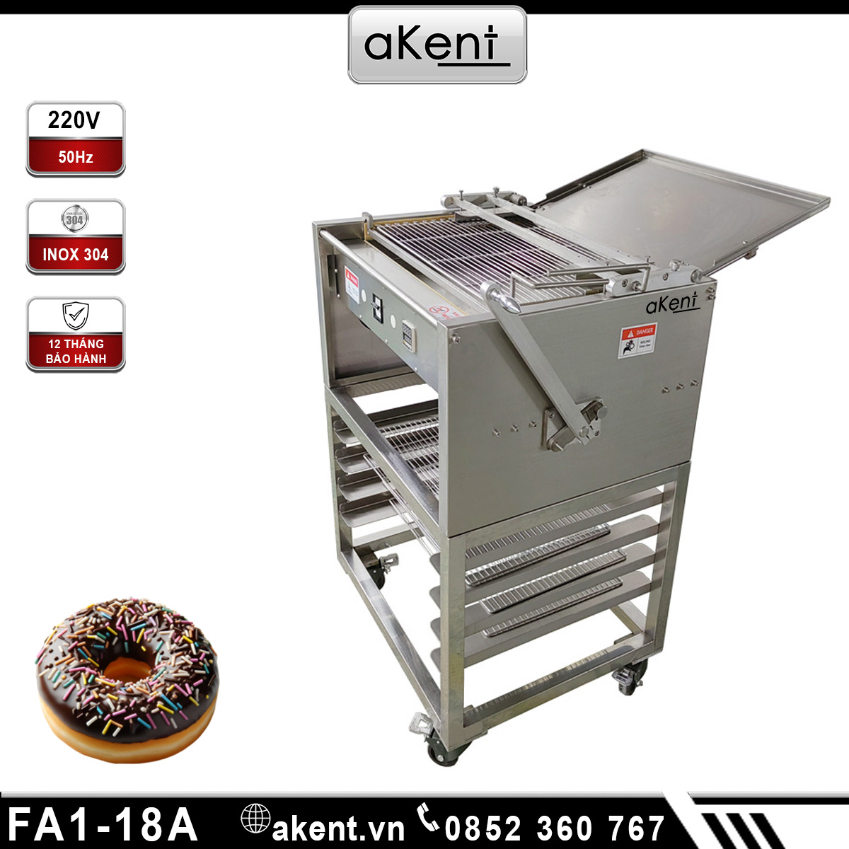 Máy phủ nhúng sô cô la, kem và mứt bánh donut có thể nhúng 1/2 bánh FA1-18A