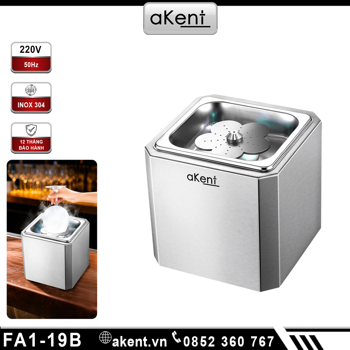 Máy làm khí đá lạnh khô bằng dùng khí CO2 làm lạnh nhanh cho quán bar loại để bàn FA1-19B