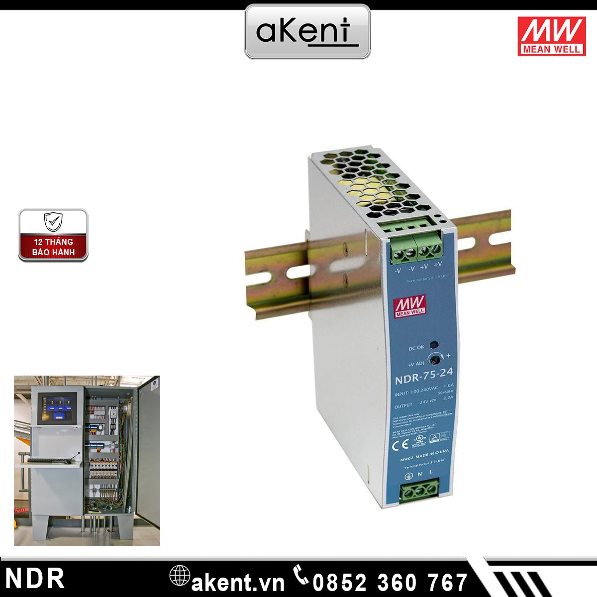 Bộ nguồn công nghiệp cài Din Rail vỏ kim loại Meanwell series NDR