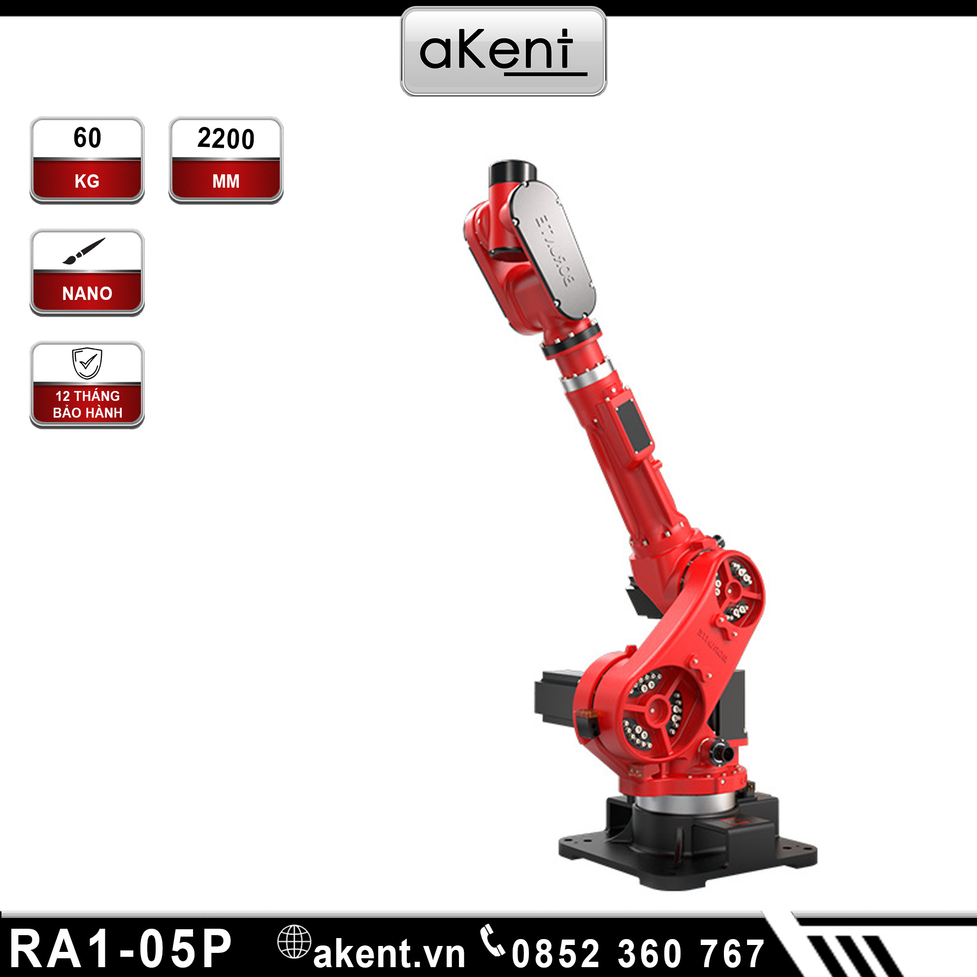 CÁNH TAY ROBOT CÔNG NGHIỆP 6 TRỤC TẢI 60KG SẢI TAY 2200MM RA1-05P