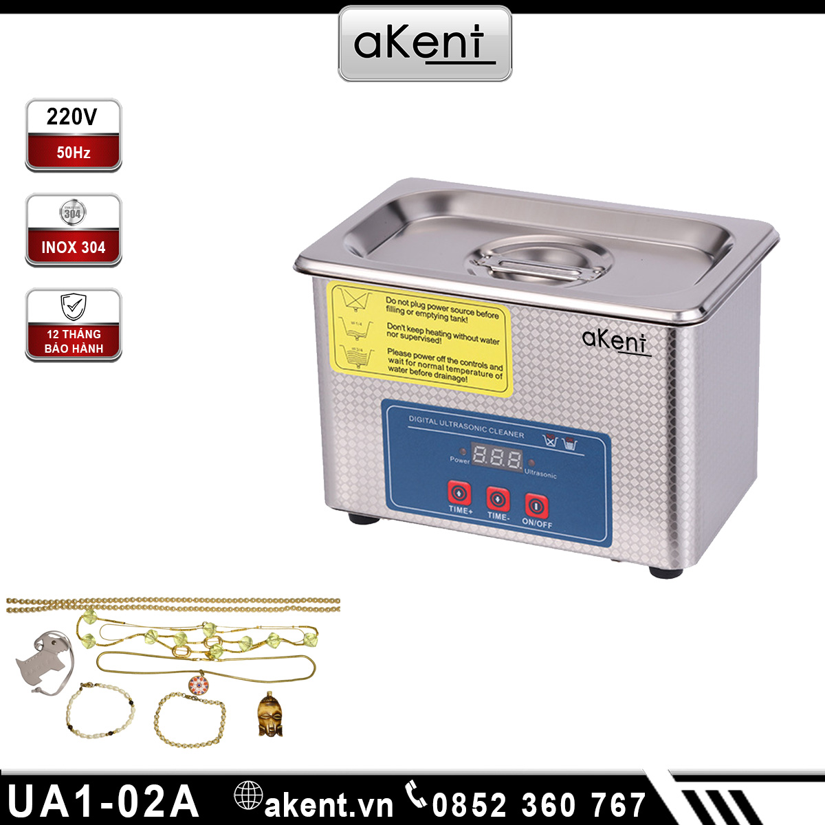 Máy làm sạch bằng sóng siêu âm 0.8 lít làm sạch đồ trang sức vàng bạc nhỏ gọn và dễ sử dụng UA1-02A