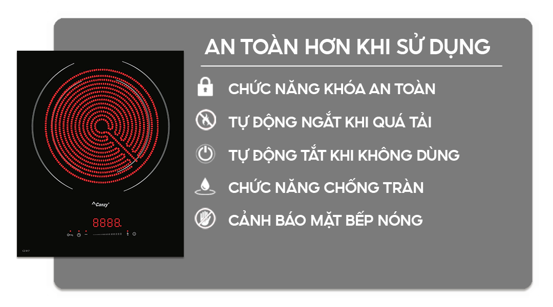 Chức năng an toàn trên bếp điện