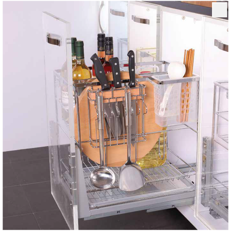 Giá dao thớt nan dẹt inox cao cấp ray giảm chấn Eurogold homebest