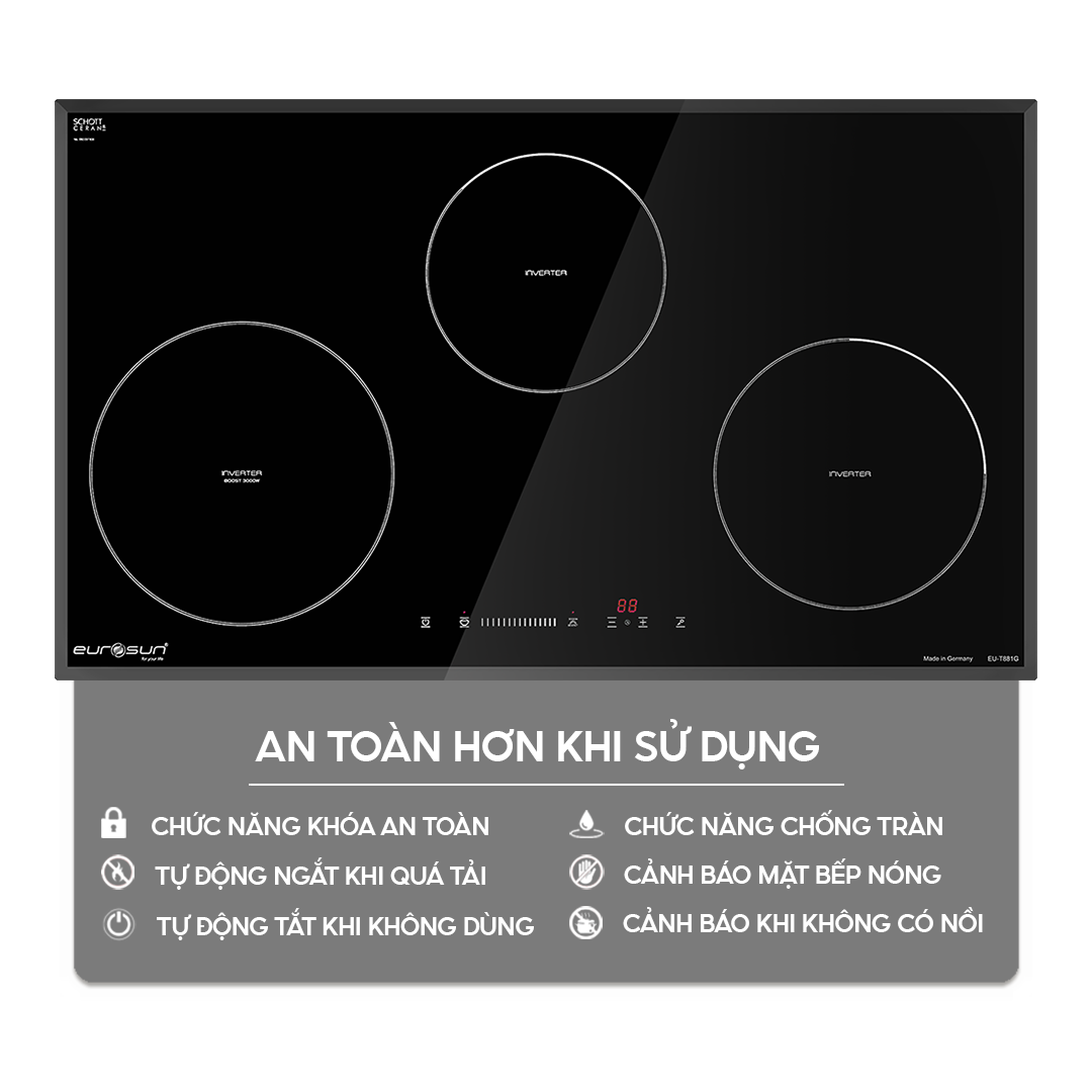Bếp từ 3 vùng nấu Eurosun EU-T881G | Home Best