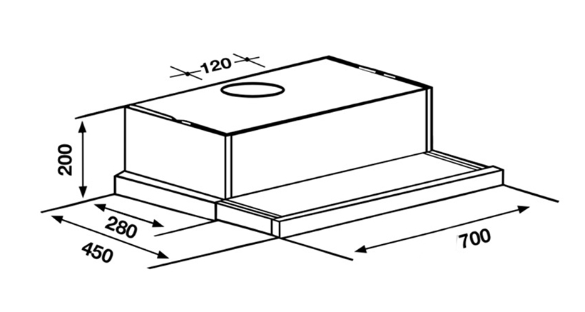 Kích thước máy hút khói, hút mùi âm tủ KAFF KF-TL700 | Homebest