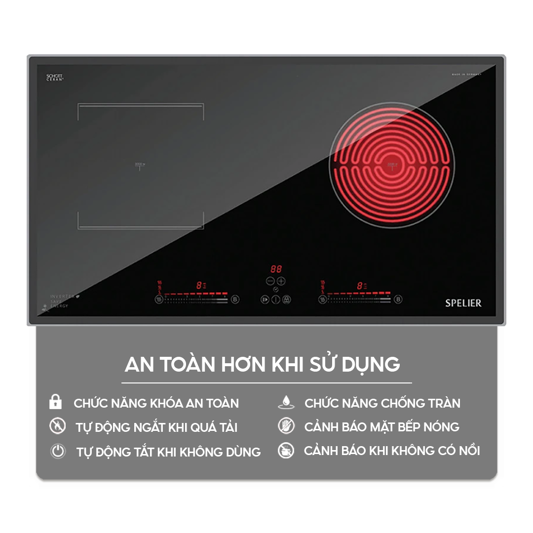 Chức năng an toàn trên bếp điện từ Bếp điện từ kết hợp Spelier SPE-HC928 C Homebest